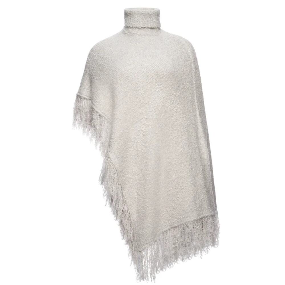 Ser.O.Ya Frost Poncho Wool Blend Fringe Hem Boho Silver Beige Women's XXS/XS - Picture 4 of 14